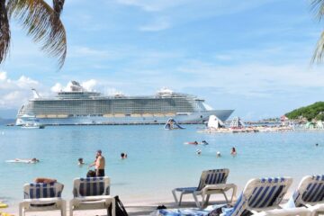 royal caribbean oasis class ship docked in labadee